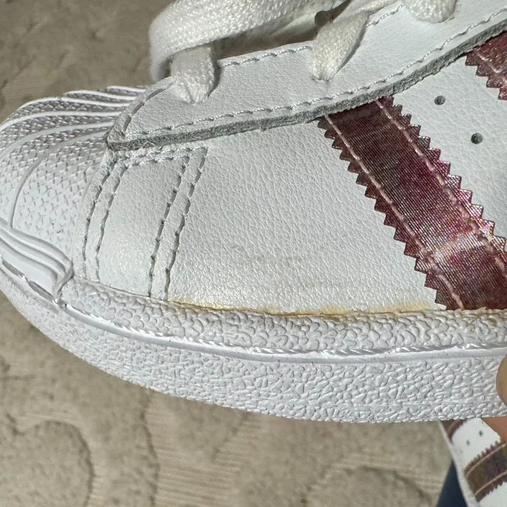 adidas ortholite girls pink shimmer Lace‎ Up Superstar Crib Sneaker Shoes NWT 13 - Picture 8 of 9